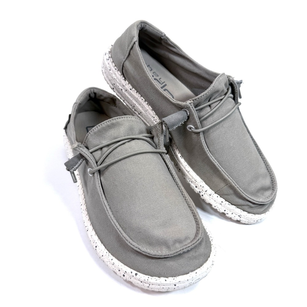 Hey Dude Wendy Womens 8 Grey Canvas Slip On Loafers Comfort Speckled Sole